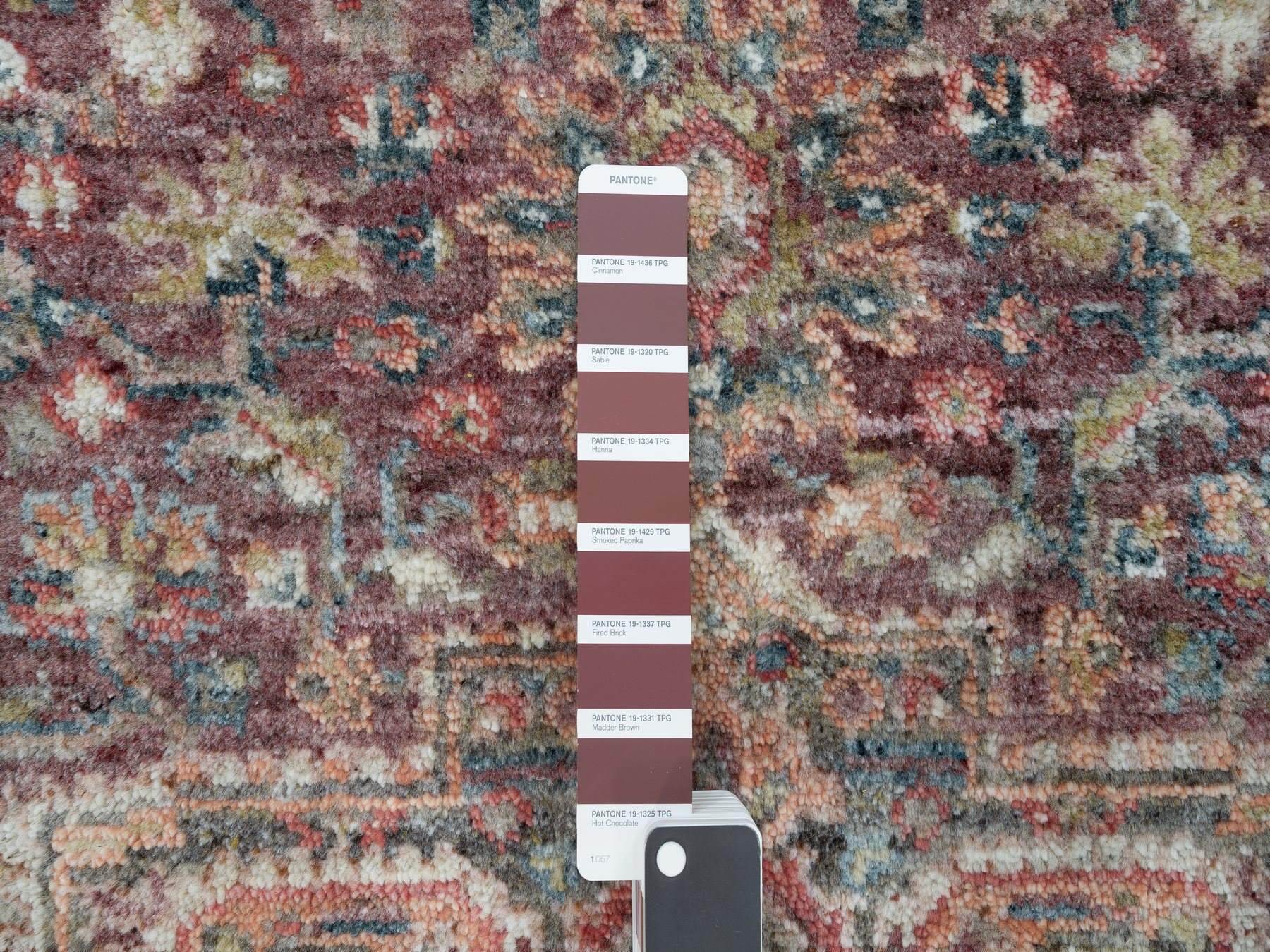 Heriz Tribal & Geometric hand-knotted wool rug in Red & Gray, 5' x 5' — SKU O090142 (view 4)