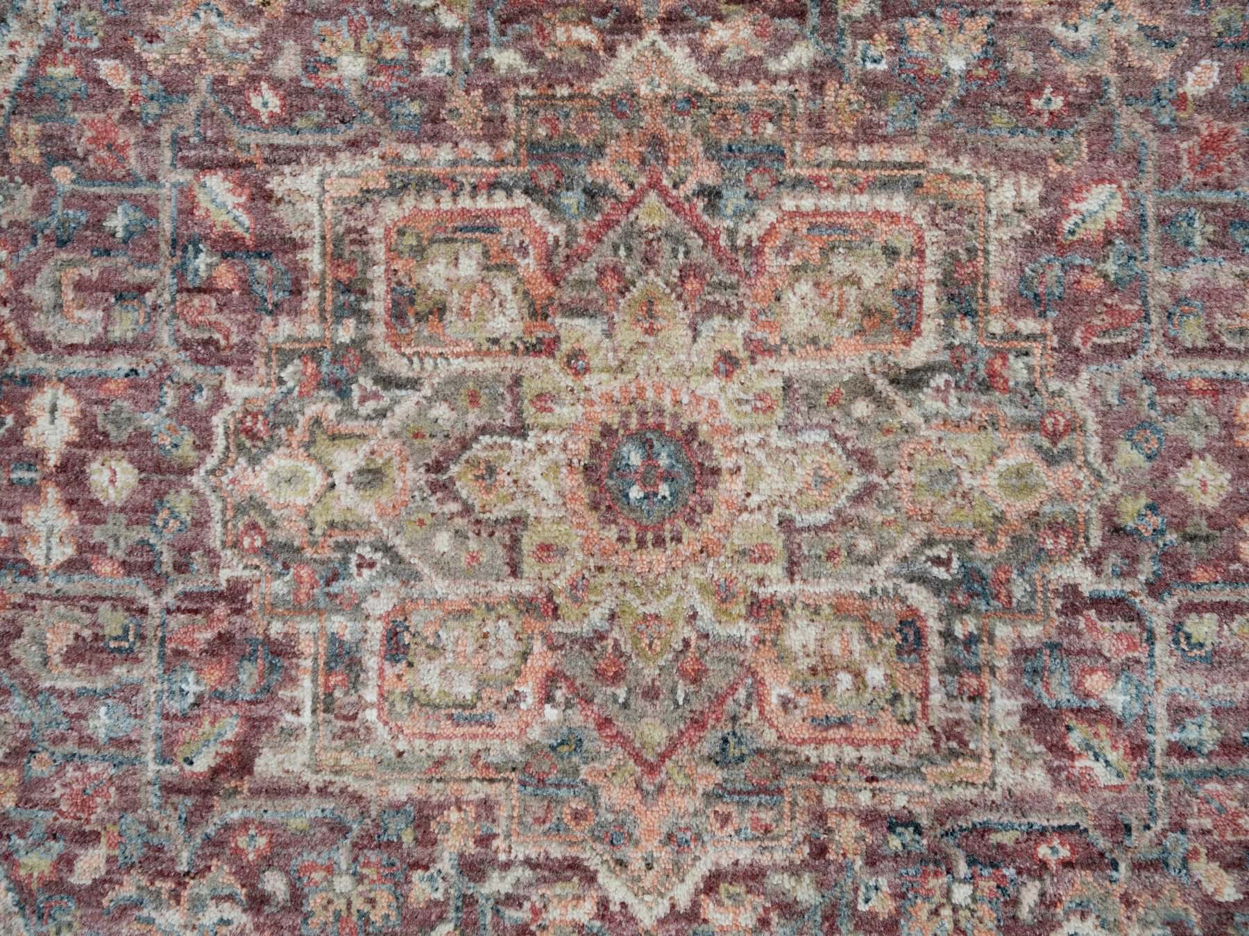 Heriz Tribal & Geometric hand-knotted wool rug in Red & Gray, 5' x 5' — SKU O090142 (view 5)