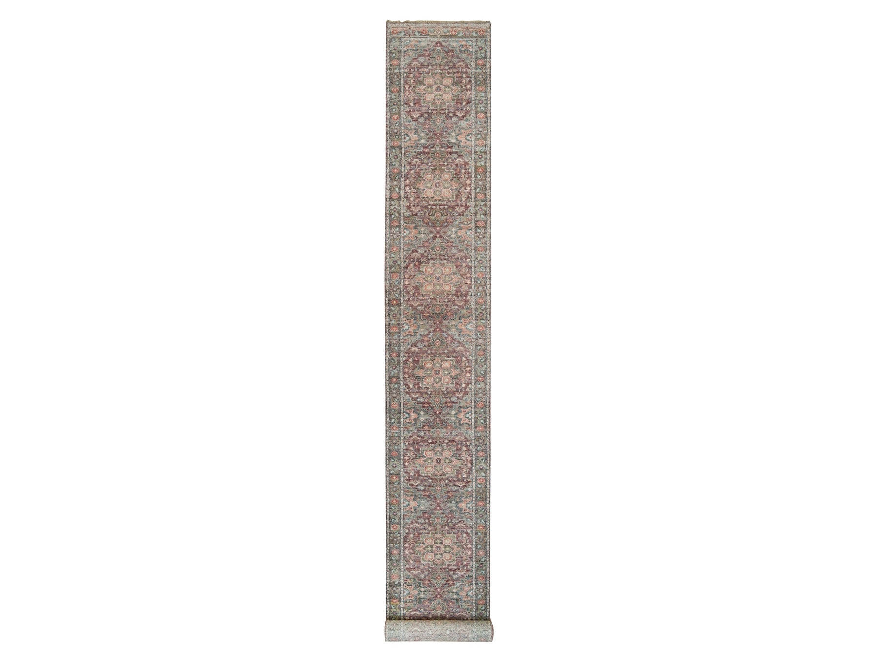 Heriz Tribal & Geometric hand-knotted wool runner in Red & Gray, 2'6" x 19'8" — SKU O090143