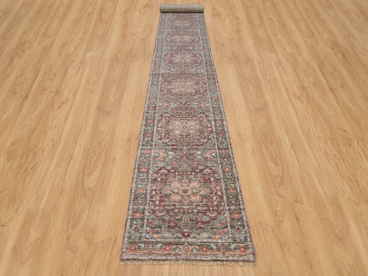 Heriz Tribal & Geometric hand-knotted wool runner in Red & Gray, 2'6" x 19'8" — SKU O090143 (view 2)