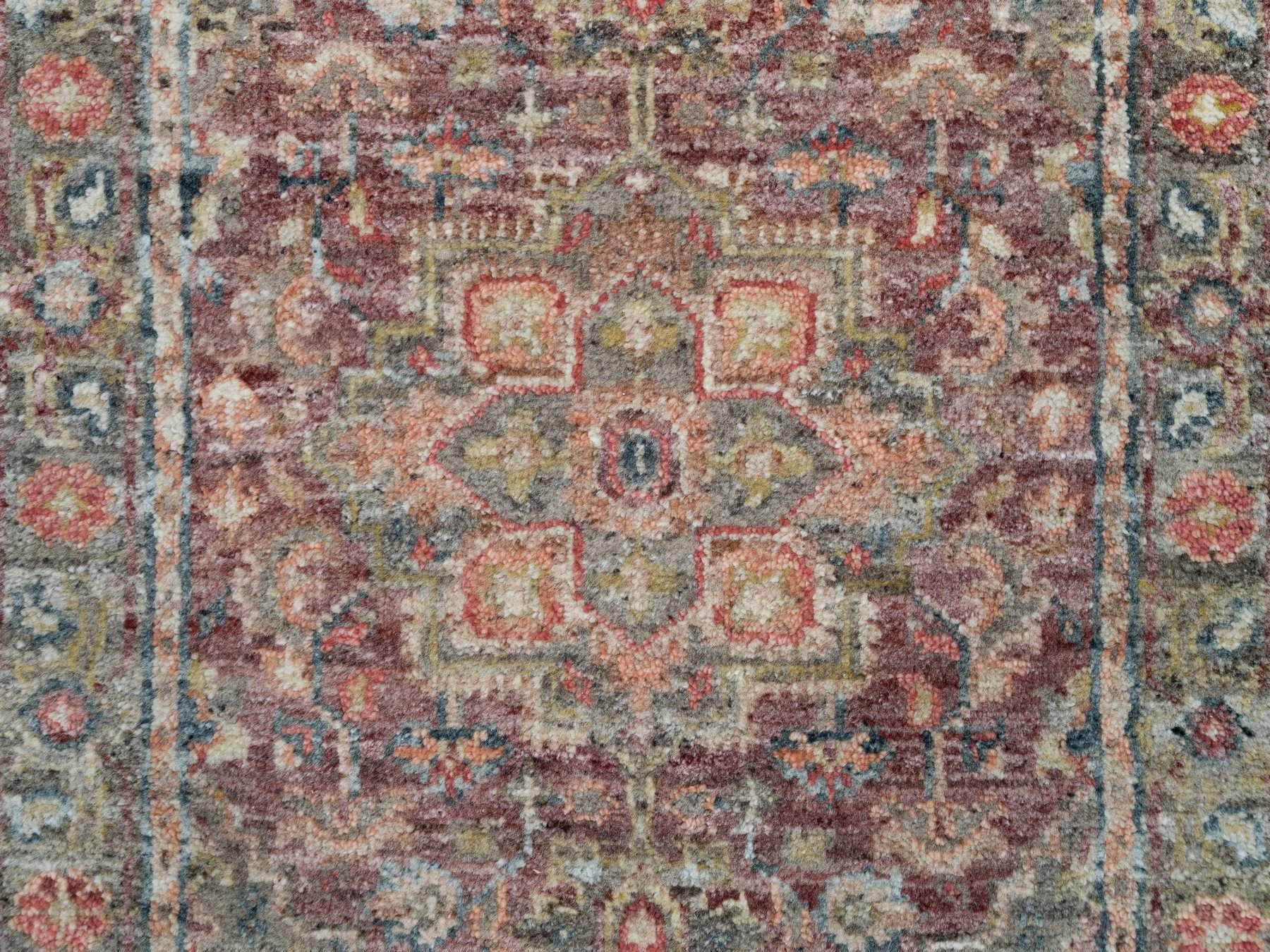 Heriz Tribal & Geometric hand-knotted wool runner in Red & Gray, 2'6" x 19'8" — SKU O090143 (view 5)