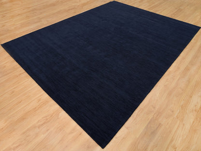 Blue 9'0" x 12'0" Modern and Contemporary Handloom Wool/Silk Rug - Sku: O090153