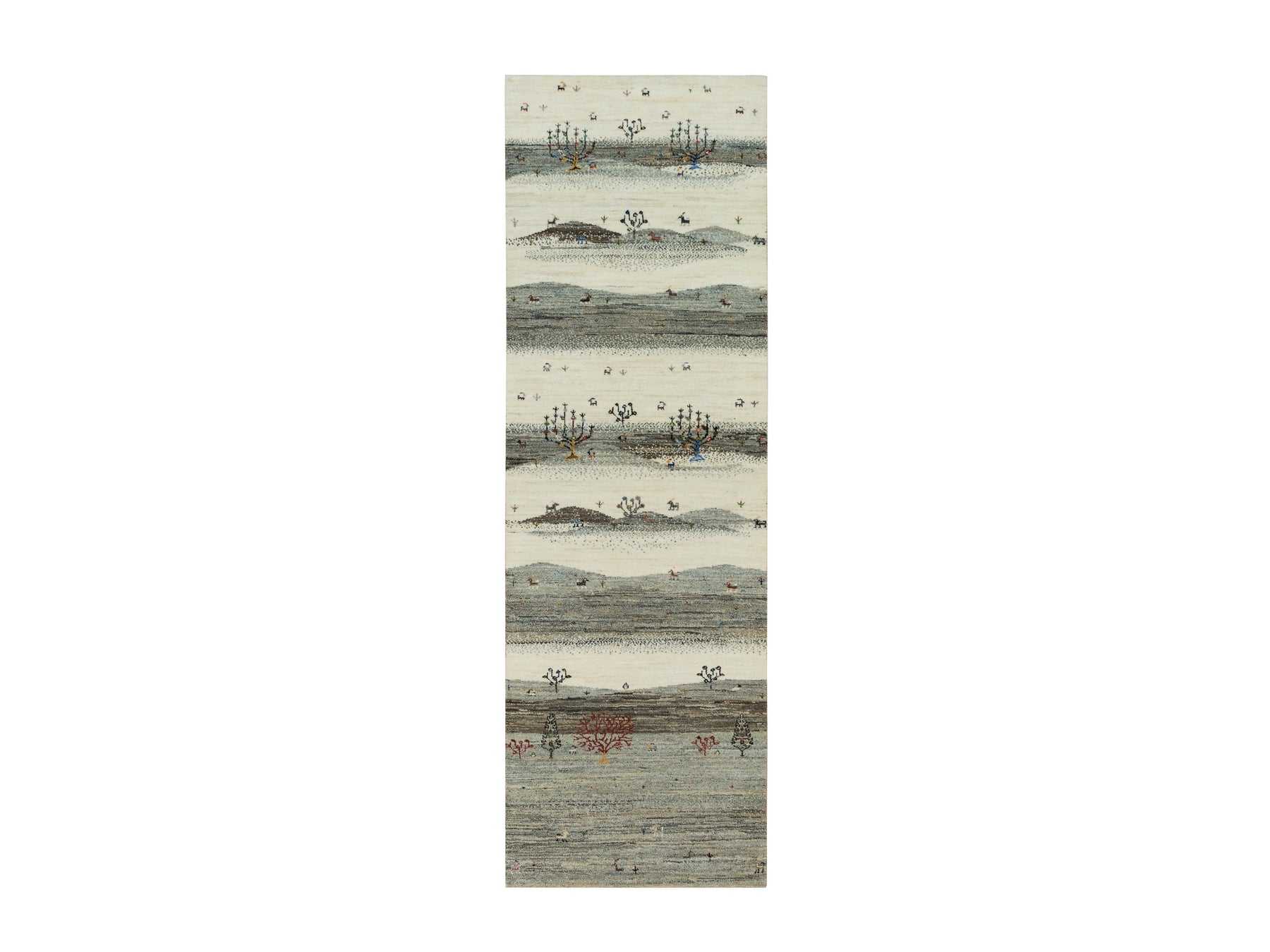 Gabbeh Modern / Contemporary hand-knotted wool runner in Ivory, 2'7" x 8' — SKU O090155
