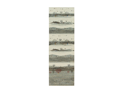 Gabbeh Modern / Contemporary hand-knotted wool runner in Ivory, 2'7" x 8' — SKU O090155