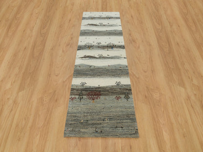 Ivory 2'7" x 8'0" Modern and Contemporary Hand knotted Wool Rug - Sku: O090155