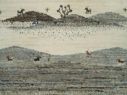 Ivory 2'7" x 8'0" Modern and Contemporary Hand knotted Wool Rug - Sku: O090155