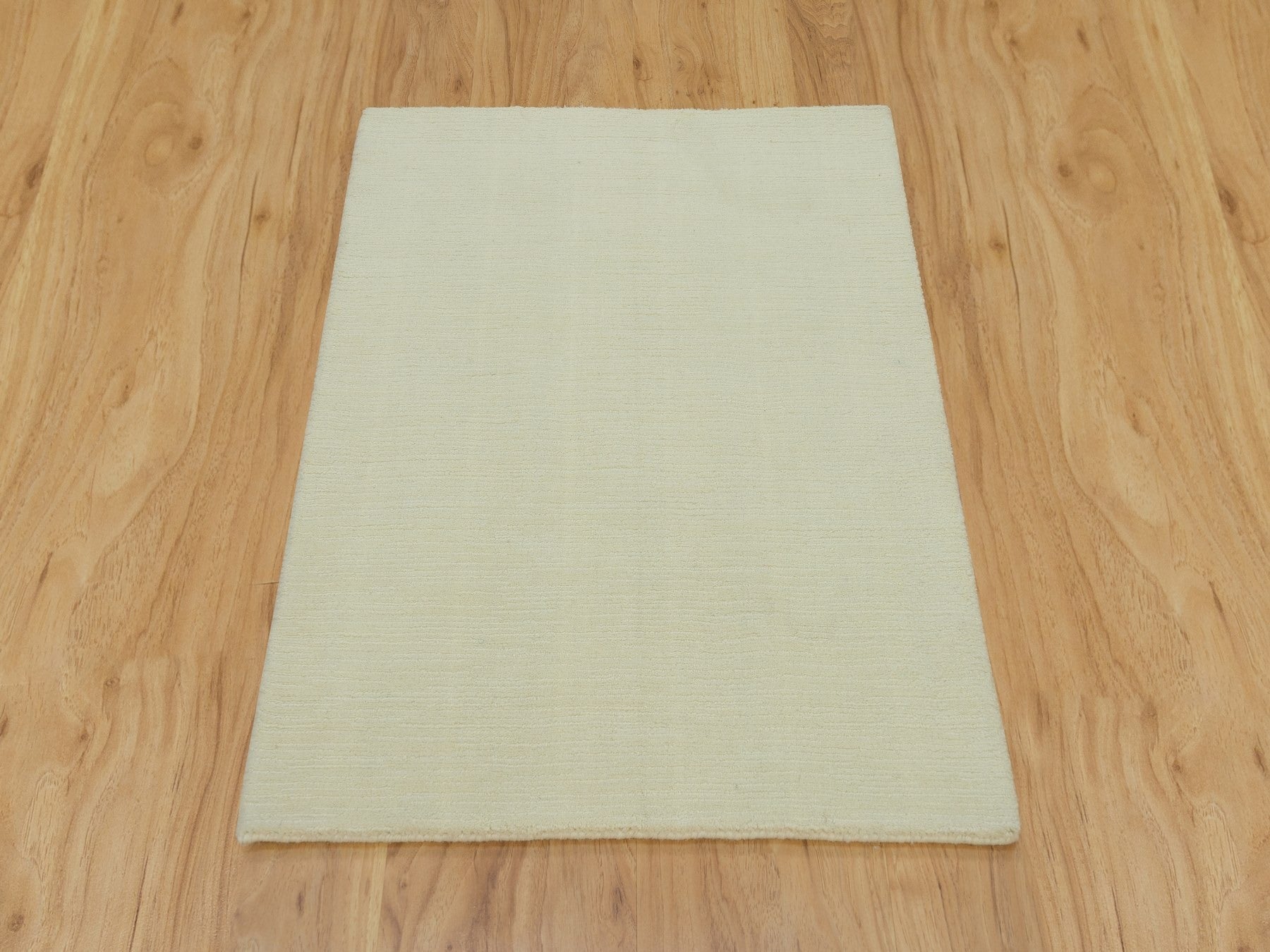 Modern / Contemporary hand-knotted wool/plant based silk rug in Ivory, 2' x 3' — SKU O090174 (view 2)
