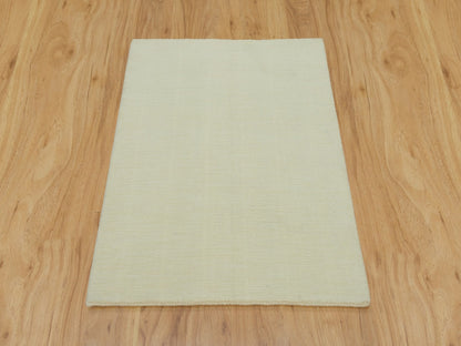 Modern / Contemporary hand-knotted wool/plant based silk rug in Ivory, 2' x 3' — SKU O090174 (view 2)
