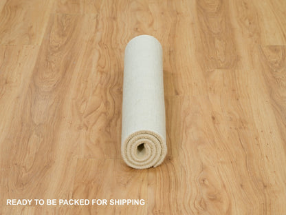Modern / Contemporary hand-knotted wool/plant based silk rug in Ivory, 2' x 3' — SKU O090174 (view 6)