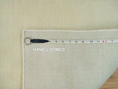 Ivory 2'0" x 3'0" Modern and Contemporary Handloom Wool/Silk Rug - Sku: O090174