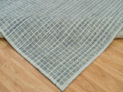 Blue 9'1" x 11'10" Modern and Contemporary Handloom Wool Rug - Sku: O090192