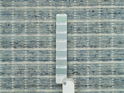 Blue 9'1" x 11'10" Modern and Contemporary Handloom Wool Rug - Sku: O090192