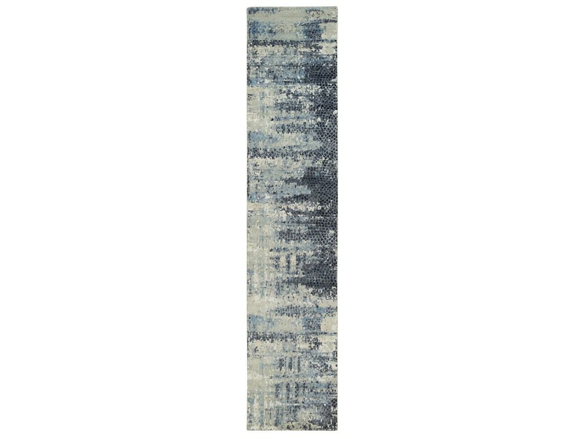 Modern / Contemporary hand-knotted wool/silk runner in Gray, 2'6" x 12' — SKU O090198