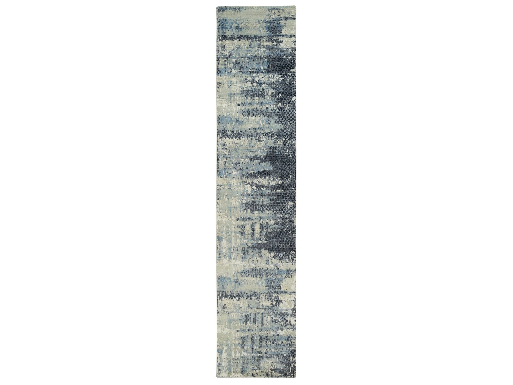 Modern / Contemporary hand-knotted wool/silk runner in Gray, 2'6" x 12' — SKU O090198