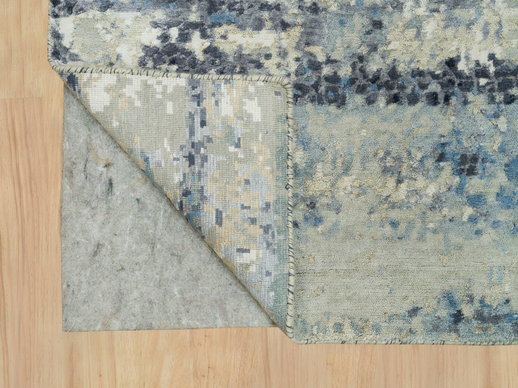 Modern / Contemporary hand-knotted wool/silk runner in Gray, 2'6" x 12' — SKU O090198 (view 3)