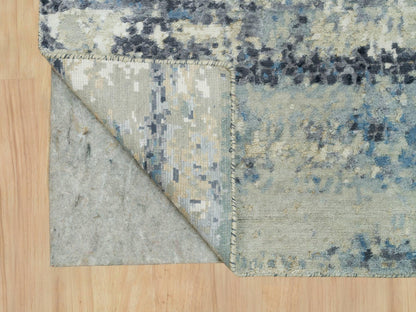 Modern / Contemporary hand-knotted wool/silk runner in Gray, 2'6" x 12' — SKU O090198 (view 3)