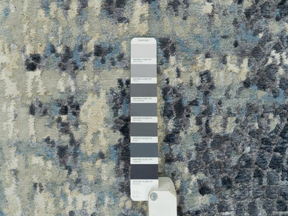 Modern / Contemporary hand-knotted wool/silk runner in Gray, 2'6" x 12' — SKU O090198 (view 4)