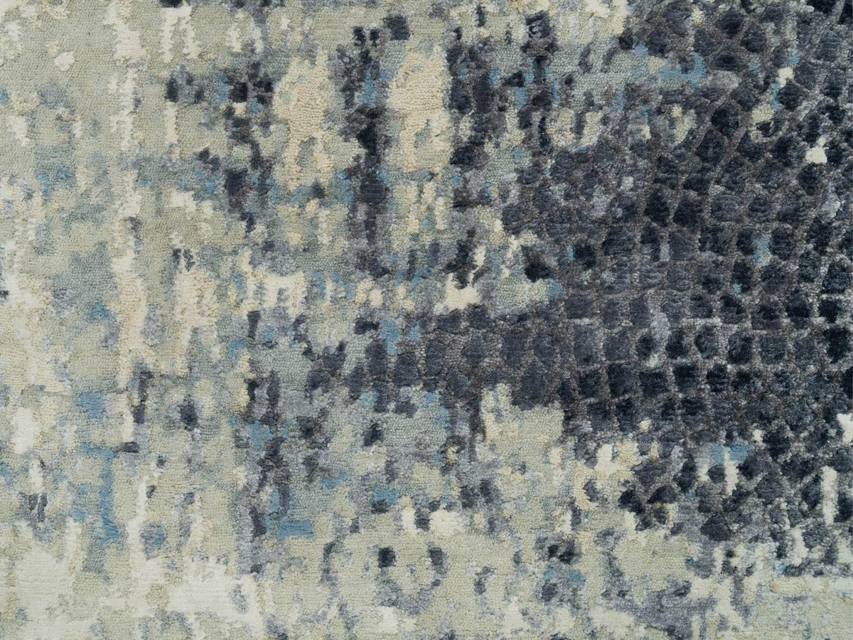 Modern / Contemporary hand-knotted wool/silk runner in Gray, 2'6" x 12' — SKU O090198 (view 5)