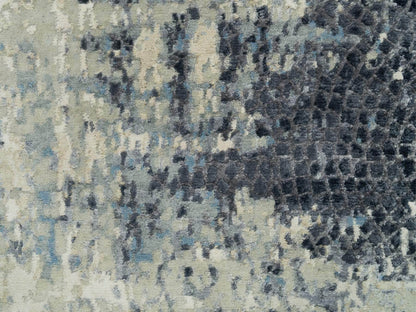 Modern / Contemporary hand-knotted wool/silk runner in Gray, 2'6" x 12' — SKU O090198 (view 5)