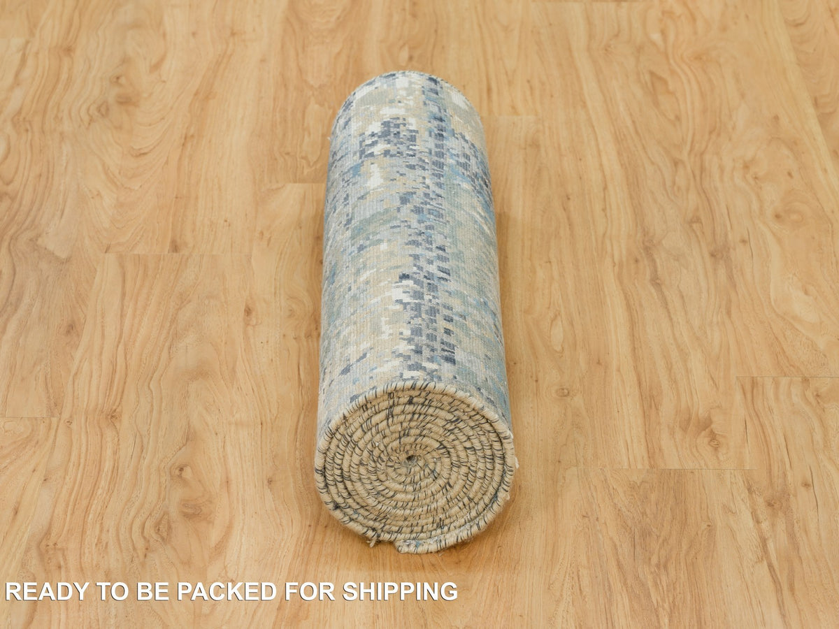 Modern / Contemporary hand-knotted wool/silk runner in Gray, 2'6" x 12' — SKU O090198 (view 6)