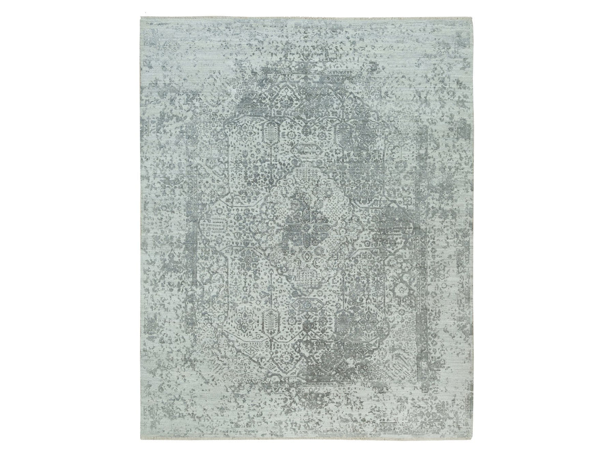 Transitional hand-knotted wool/silk rug in Gray, 8' x 10'1" — SKU O090200