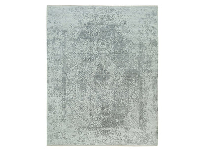 Transitional hand-knotted wool/silk rug in Gray, 8' x 10'1" — SKU O090200