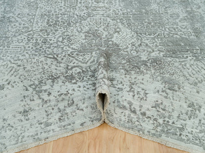 Grey 8'0" x 10'1" Transitional Hand knotted Wool/Silk Rug - Sku: O090200