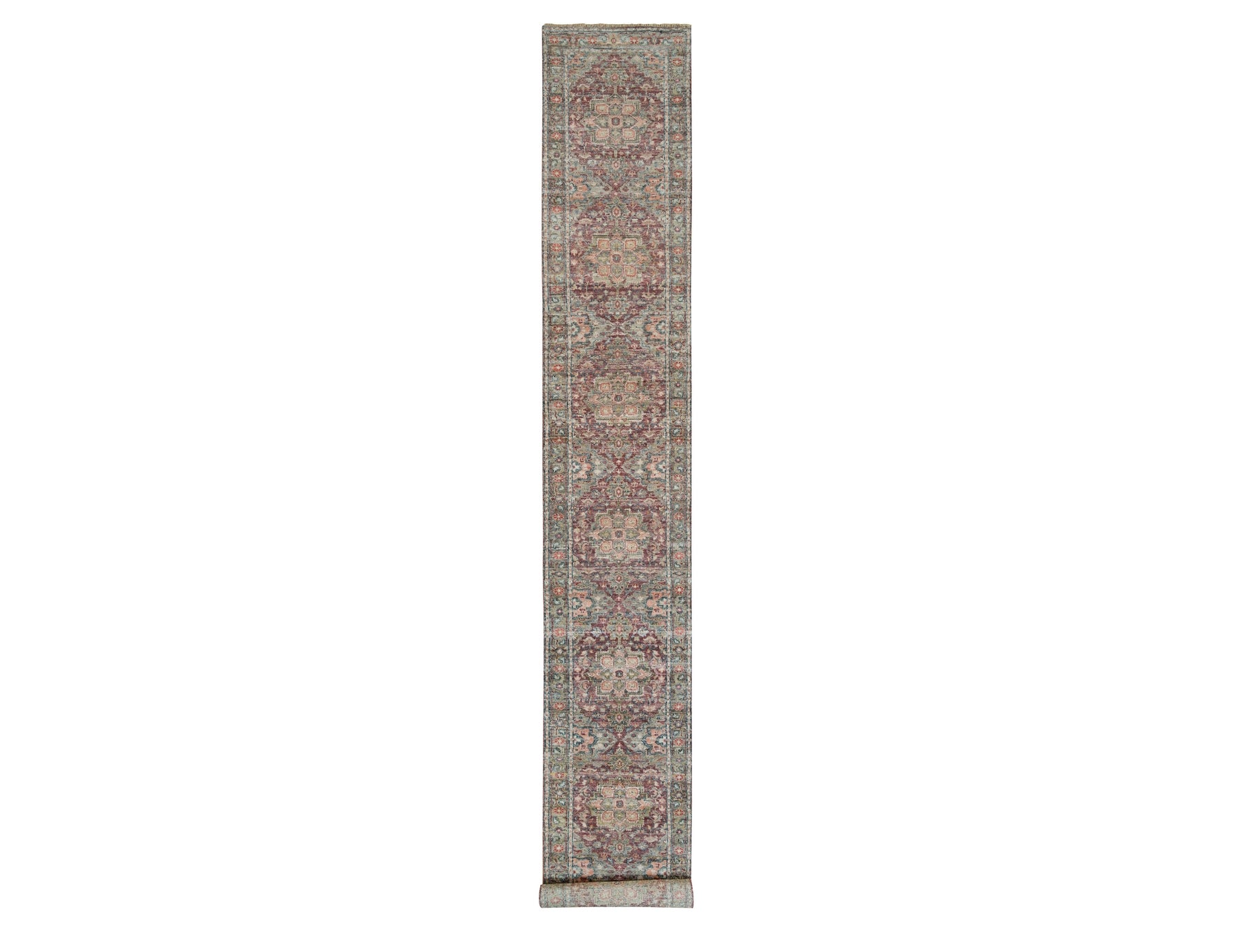 Heriz Tribal & Geometric hand-knotted wool runner in Red & Gray, 2'6" x 17'11" — SKU O090203