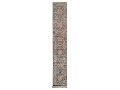 Heriz Tribal & Geometric hand-knotted wool runner in Red & Gray, 2'6" x 17'11" — SKU O090203