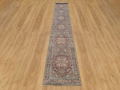 Heriz Tribal & Geometric hand-knotted wool runner in Red & Gray, 2'6" x 17'11" — SKU O090203 (view 2)