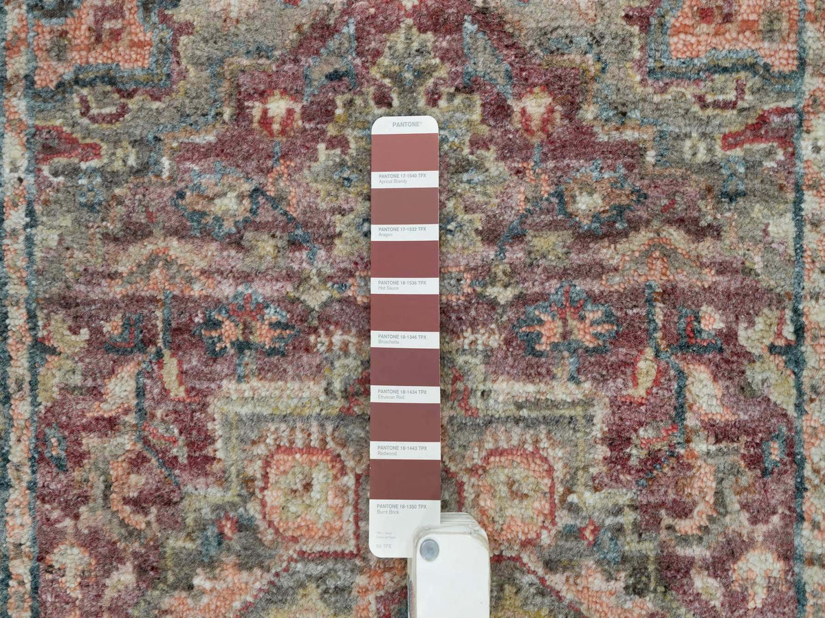 Heriz Tribal & Geometric hand-knotted wool runner in Red & Gray, 2'6" x 17'11" — SKU O090203 (view 4)