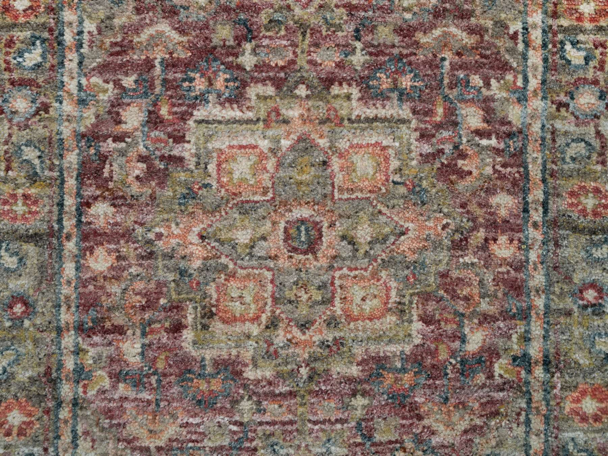 Heriz Tribal & Geometric hand-knotted wool runner in Red & Gray, 2'6" x 17'11" — SKU O090203 (view 5)
