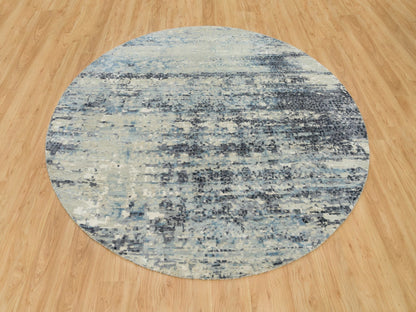 Grey 7'11" x 7'11" Modern / Contemporary Hand knotted Wool/Silk Rug - Sku: O090210