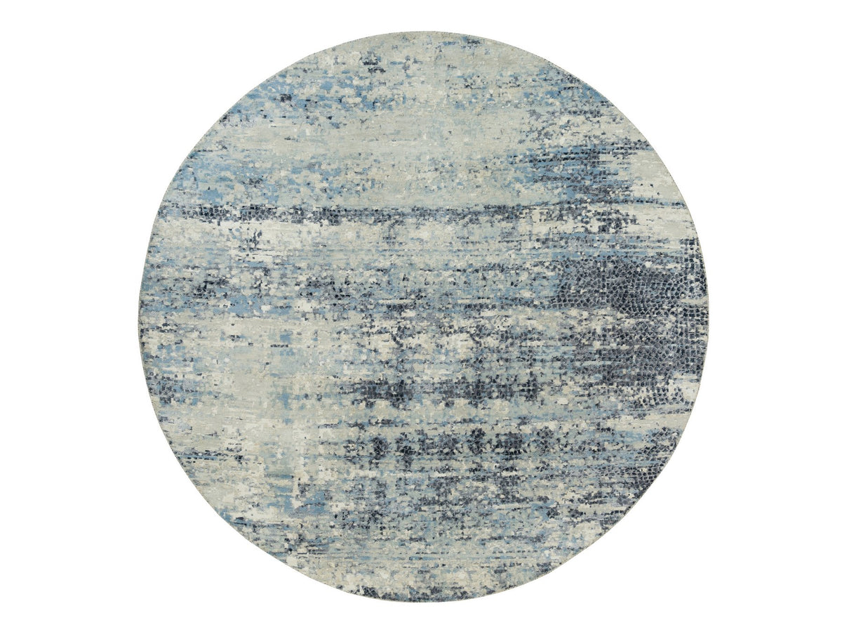 Modern / Contemporary hand-knotted wool/silk rug in Gray, 8'11" x 8'11" — SKU O090212