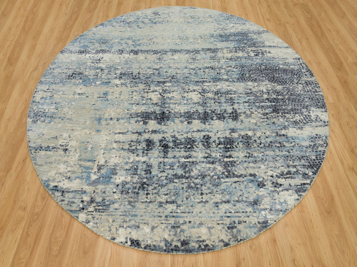 Modern / Contemporary hand-knotted wool/silk rug in Gray, 8'11" x 8'11" — SKU O090212 (view 2)
