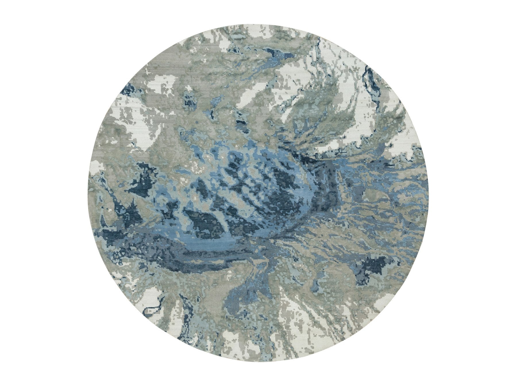Modern / Contemporary hand-knotted wool/silk rug in Blue, 11'10" x 11'10" — SKU O090214