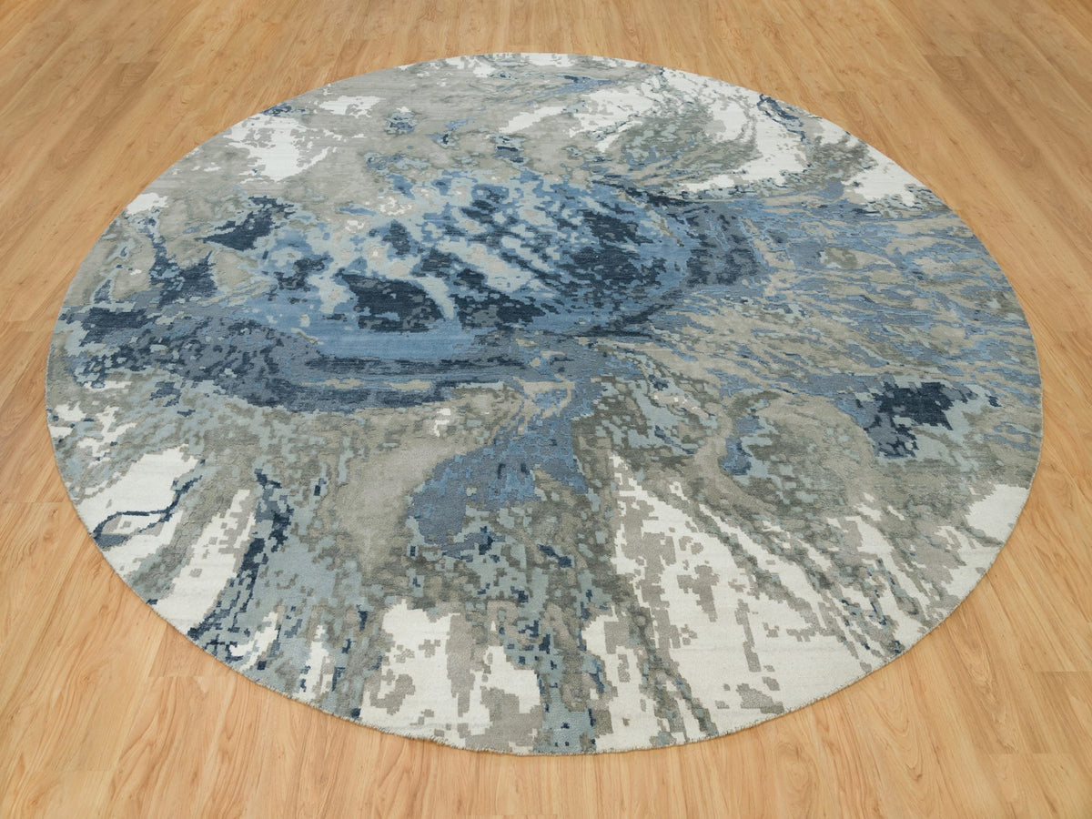 Modern / Contemporary hand-knotted wool/silk rug in Blue, 11'10" x 11'10" — SKU O090214 (view 2)