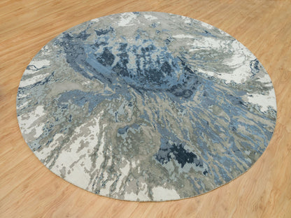 Blue 11'10" x 11'10" Modern and Contemporary Hand knotted Wool/Silk Rug - Sku: O090214