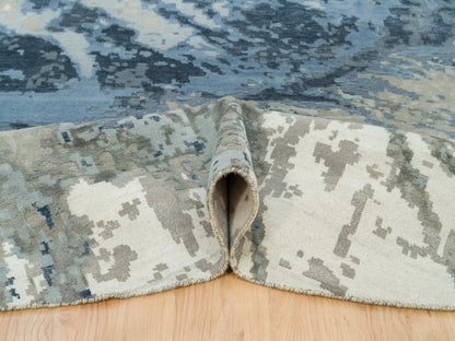 Blue 11'10" x 11'10" Modern and Contemporary Hand knotted Wool/Silk Rug - Sku: O090214