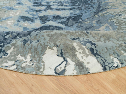 Blue 11'10" x 11'10" Modern and Contemporary Hand knotted Wool/Silk Rug - Sku: O090214