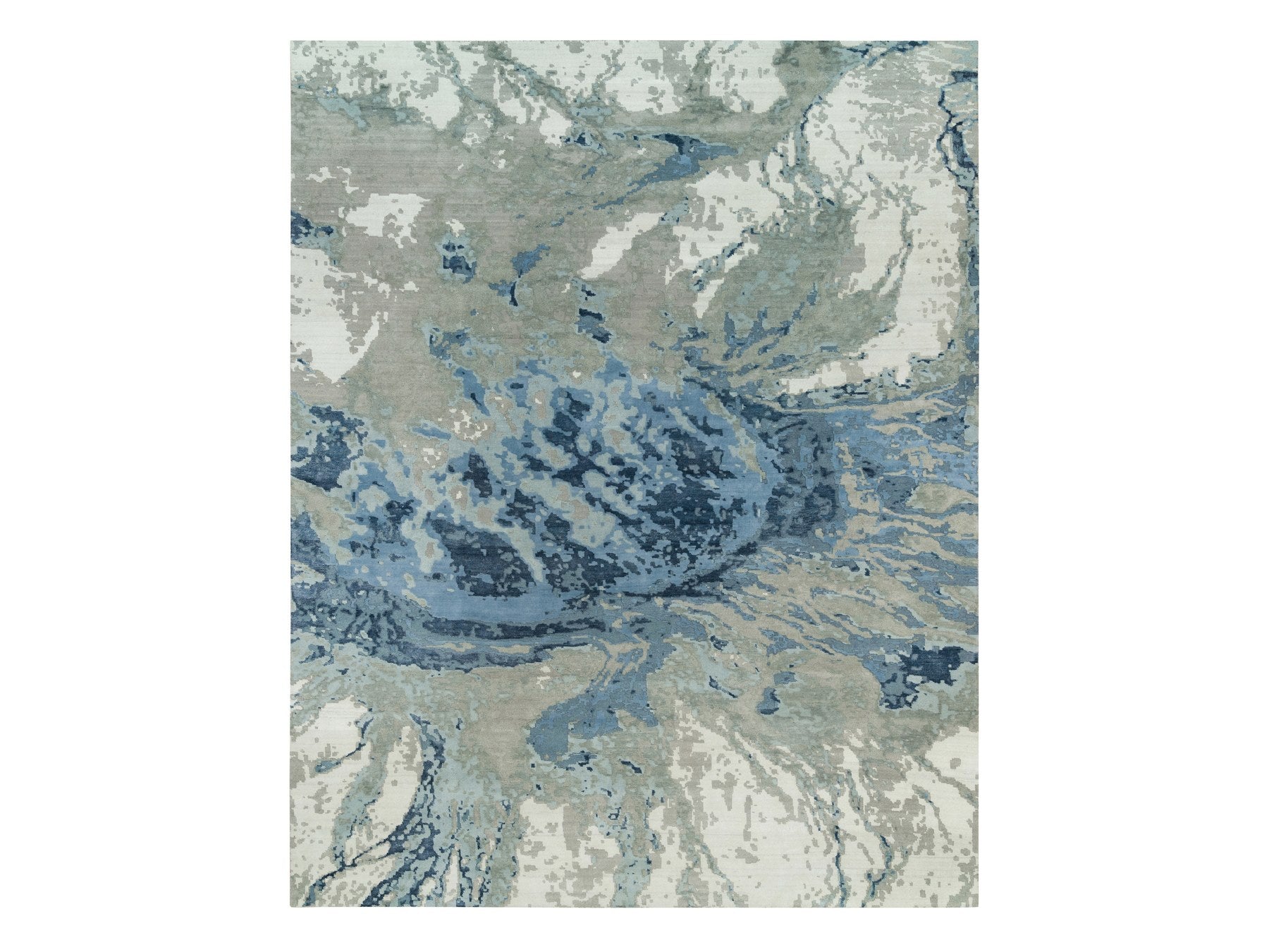 Blue 11'11" x 15'3" Modern and Contemporary Hand knotted Wool/Silk Rug - Sku: O090216