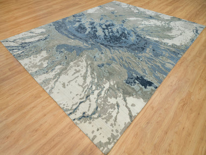 Blue 11'11" x 15'3" Modern and Contemporary Hand knotted Wool/Silk Rug - Sku: O090216