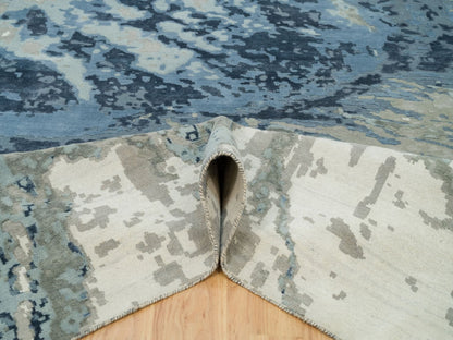 Blue 11'11" x 15'3" Modern and Contemporary Hand knotted Wool/Silk Rug - Sku: O090216