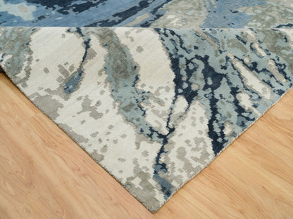 Blue 11'11" x 15'3" Modern and Contemporary Hand knotted Wool/Silk Rug - Sku: O090216