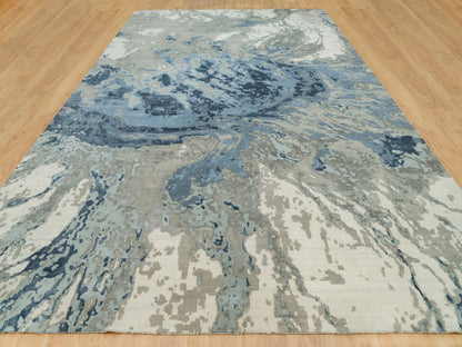 Blue 11'11" x 18'1" Modern and Contemporary Hand knotted Wool/Silk Rug - Sku: O090217