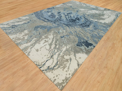 Blue 11'11" x 18'1" Modern and Contemporary Hand knotted Wool/Silk Rug - Sku: O090217