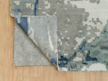 Blue 11'11" x 18'1" Modern and Contemporary Hand knotted Wool/Silk Rug - Sku: O090217