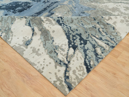 Blue 11'11" x 18'1" Modern and Contemporary Hand knotted Wool/Silk Rug - Sku: O090217