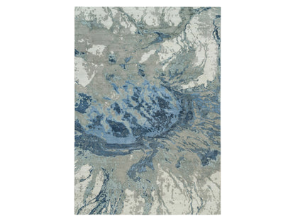 Blue 9'11" x 14'1" Modern and Contemporary Hand knotted Wool/Silk Rug - Sku: O090218