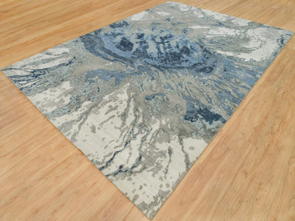 Blue 9'11" x 14'1" Modern and Contemporary Hand knotted Wool/Silk Rug - Sku: O090218